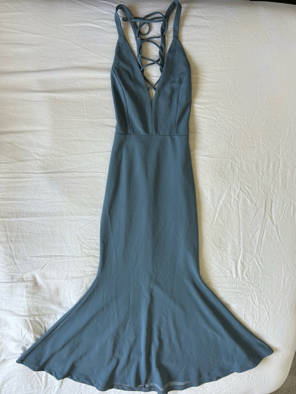 Windsor Dusty Blue Lace-Up Back Mermaid Formal Dress | Medium